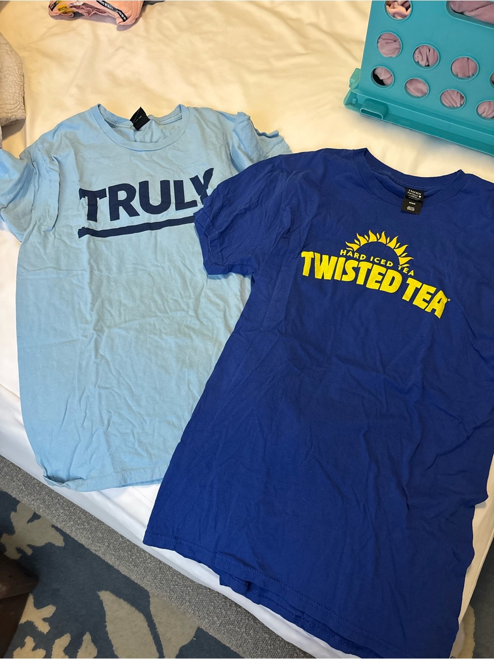 Hanes Light Blue & Royal Blue Short Sleeve Graphic Tees